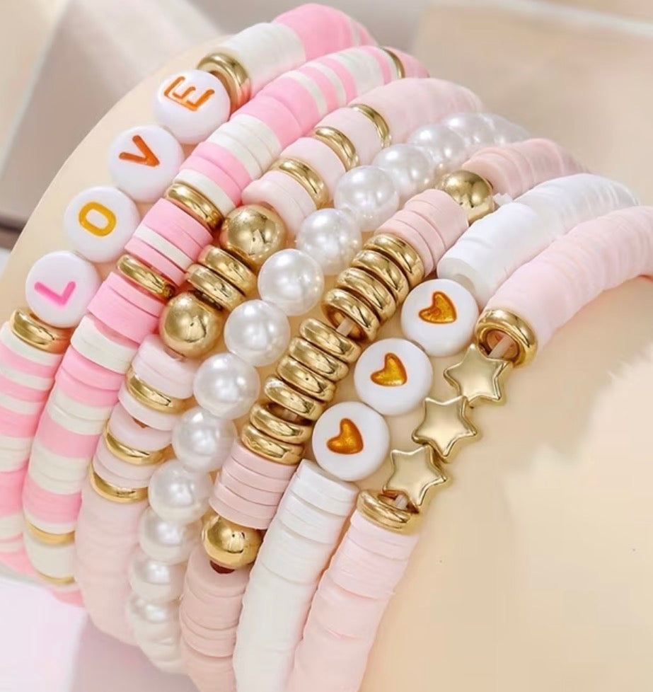 Pink & Gold Beaded Bracelets