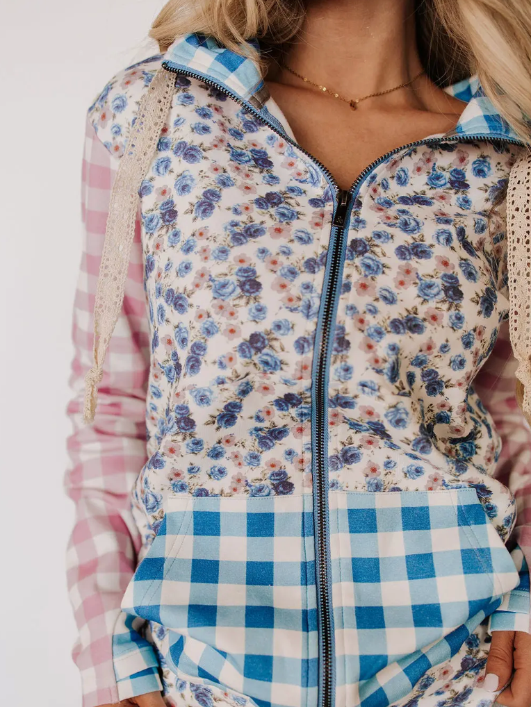 Gingham Full Zip Sweatshirt