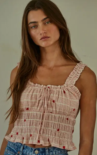 Embroidered Heart Linen Tank Top
