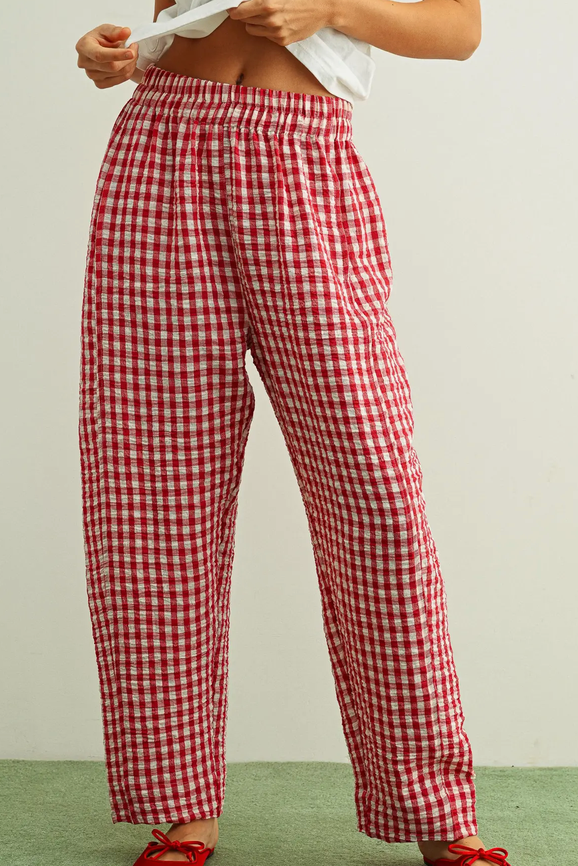 Gingham Pants in Red/White