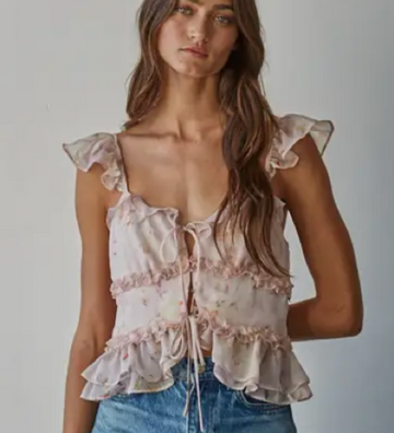 Floral Blush Print Ruffled Top